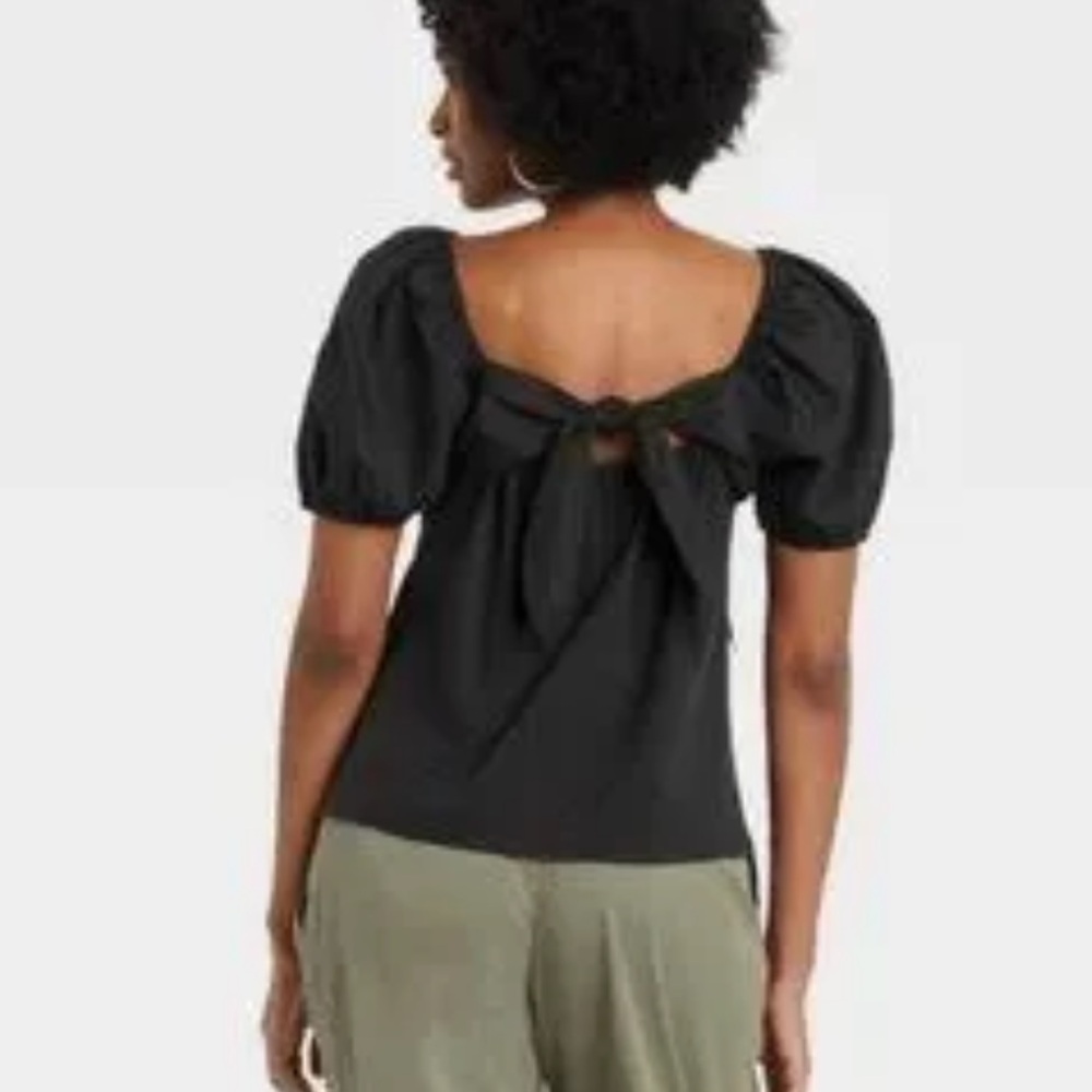 Black Puff Sleeve Blouse Size X-Large - Picture 2 of 7